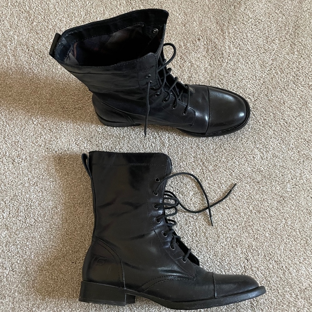 Born Black Leather Combat Boot 9.5 - Picture 2 of 6